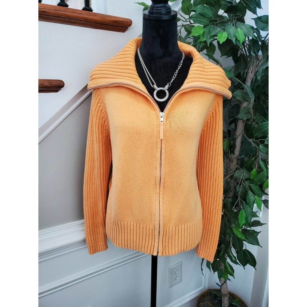Marks & Spencer Women Orange Cotton Long Sleeve Full Zip Stretch Sweater Size 18